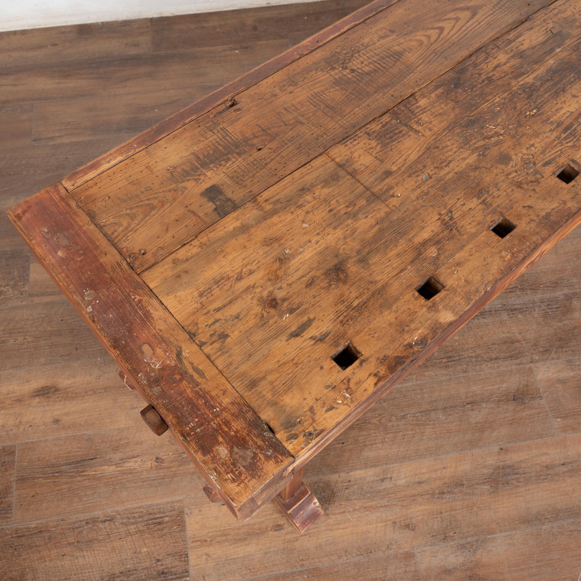 Early 20th Century Carpenter's Workbench Rustic Narrow Console Table 1