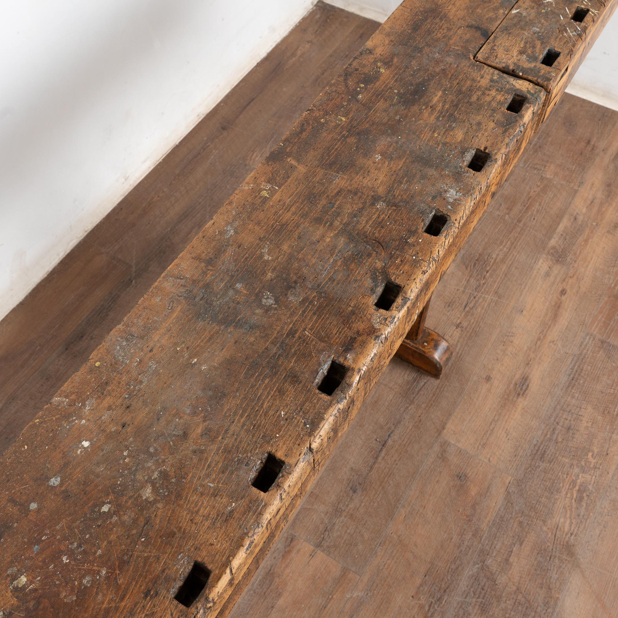 Early 20th Century Carpenters Workbench Rustic Narrow Console Table For Sale 1