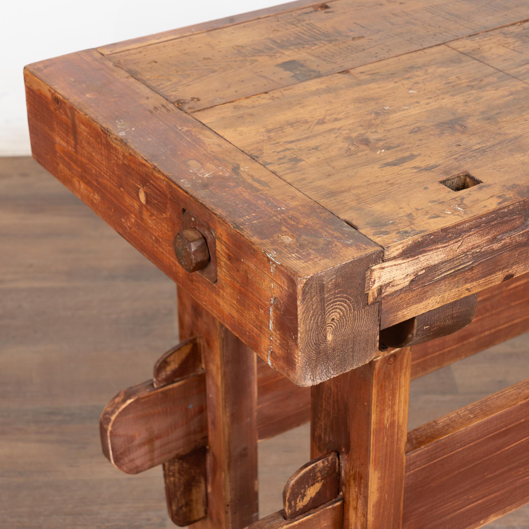 Early 20th Century Carpenter's Workbench Rustic Narrow Console Table 2