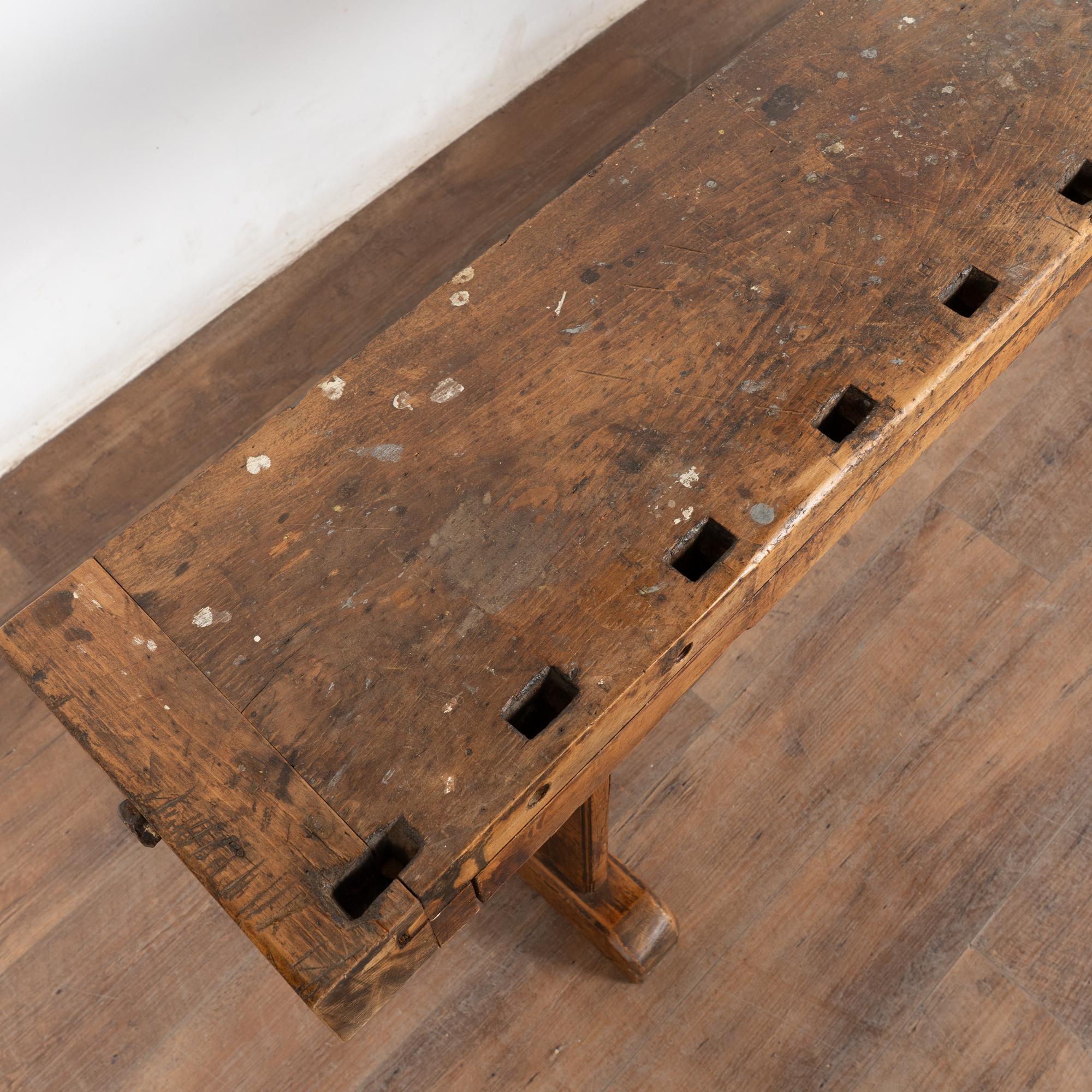 Early 20th Century Carpenters Workbench Rustic Narrow Console Table For Sale 2