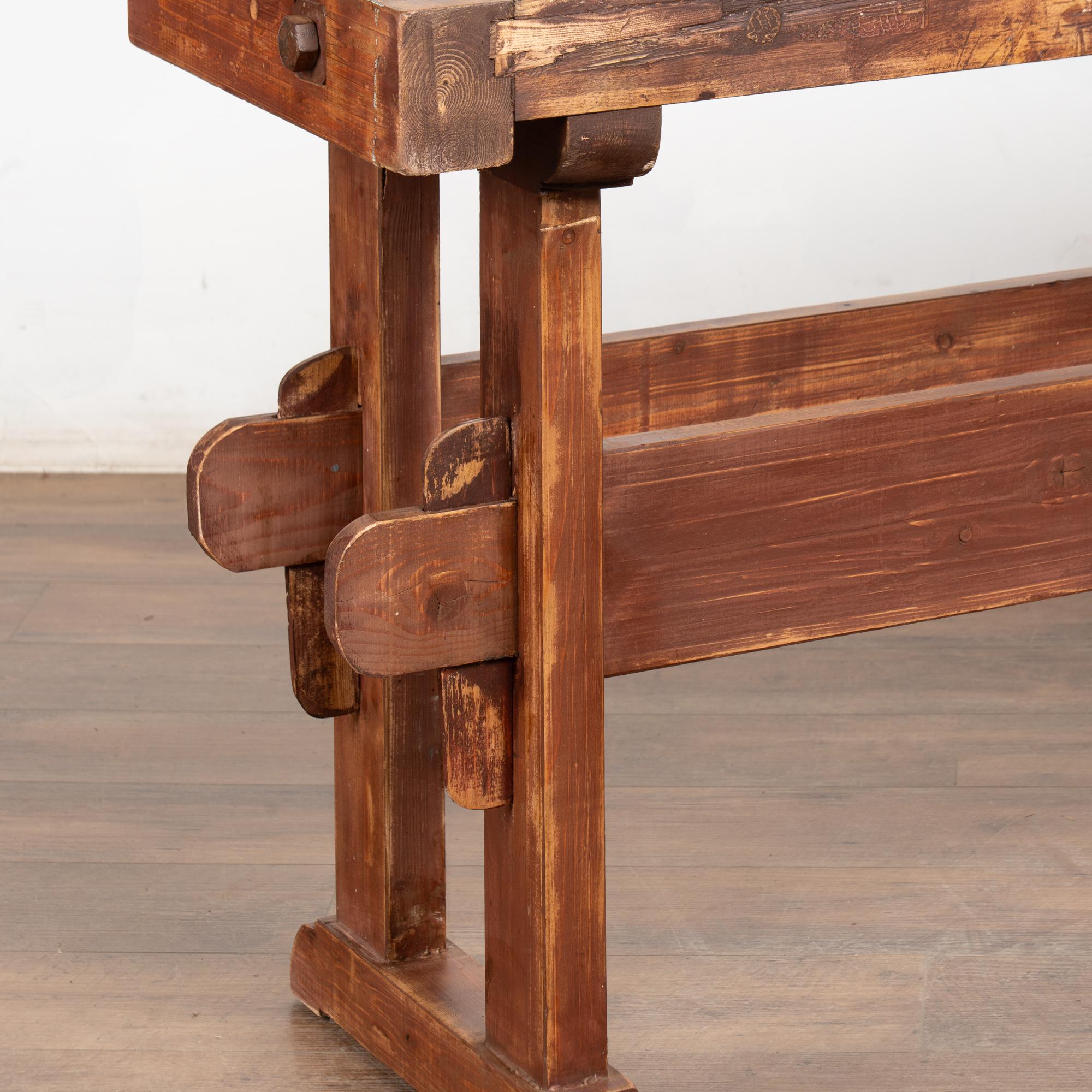 Early 20th Century Carpenter's Workbench Rustic Narrow Console Table 3