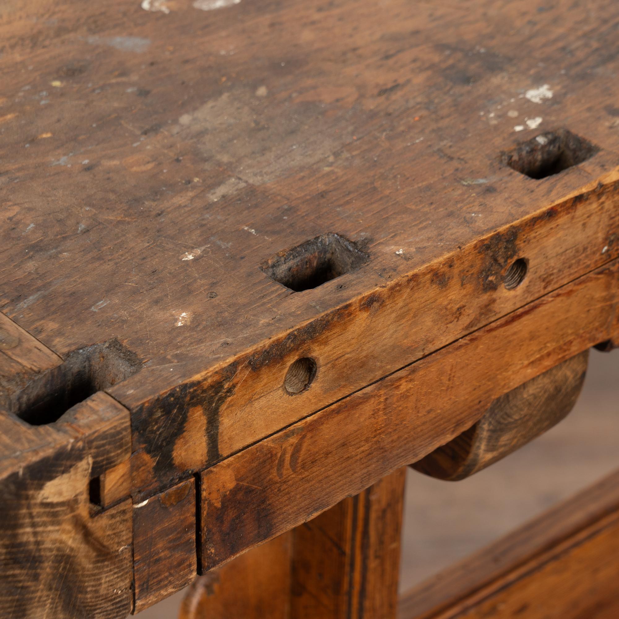 Early 20th Century Carpenters Workbench Rustic Narrow Console Table For Sale 3
