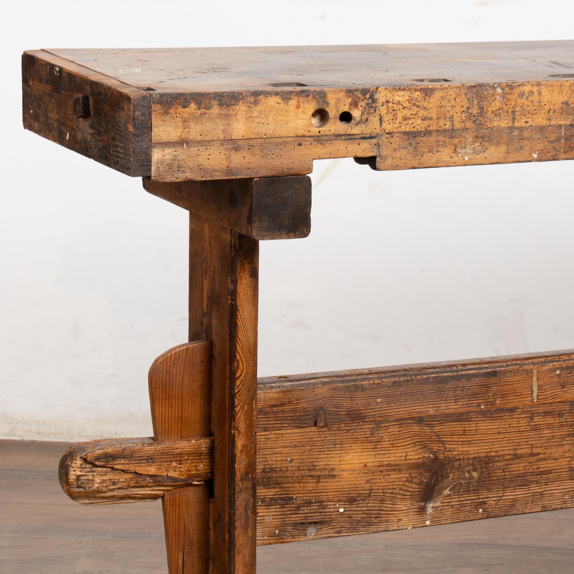 Early 20th Century Carpenters Workbench Rustic Narrow Console Table For Sale 1
