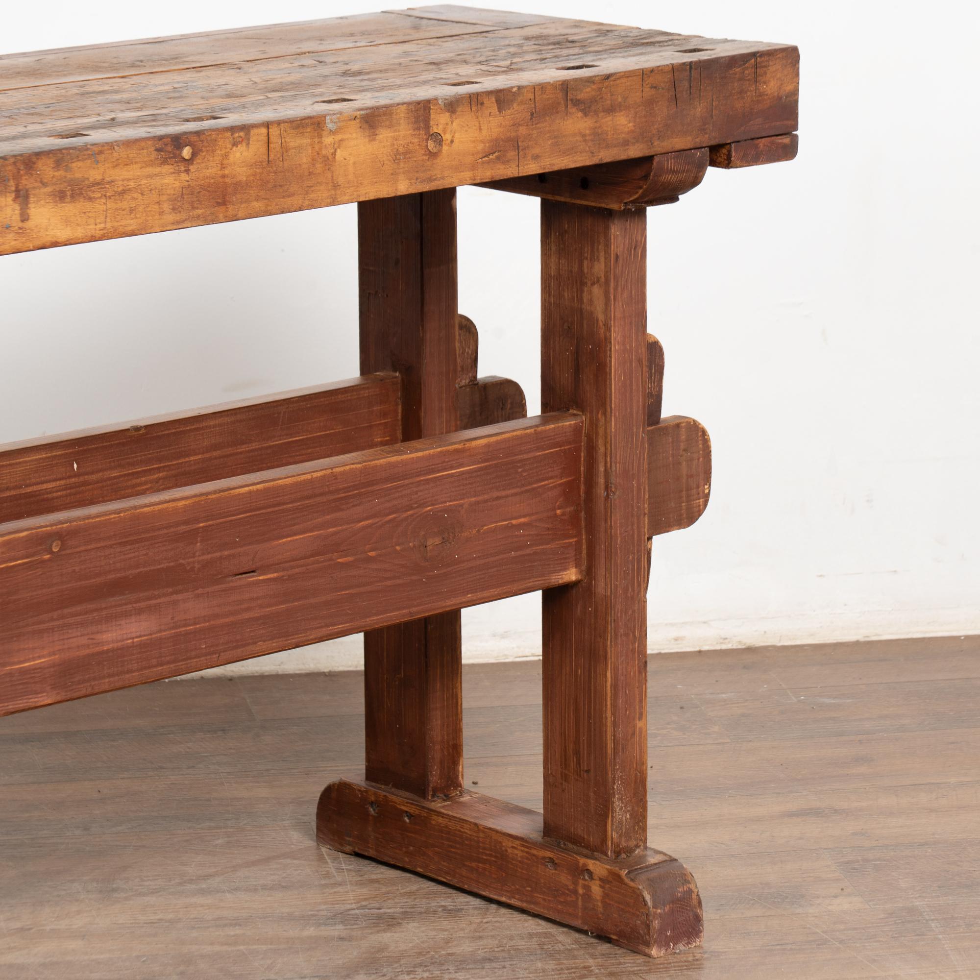 Early 20th Century Carpenter's Workbench Rustic Narrow Console Table 4