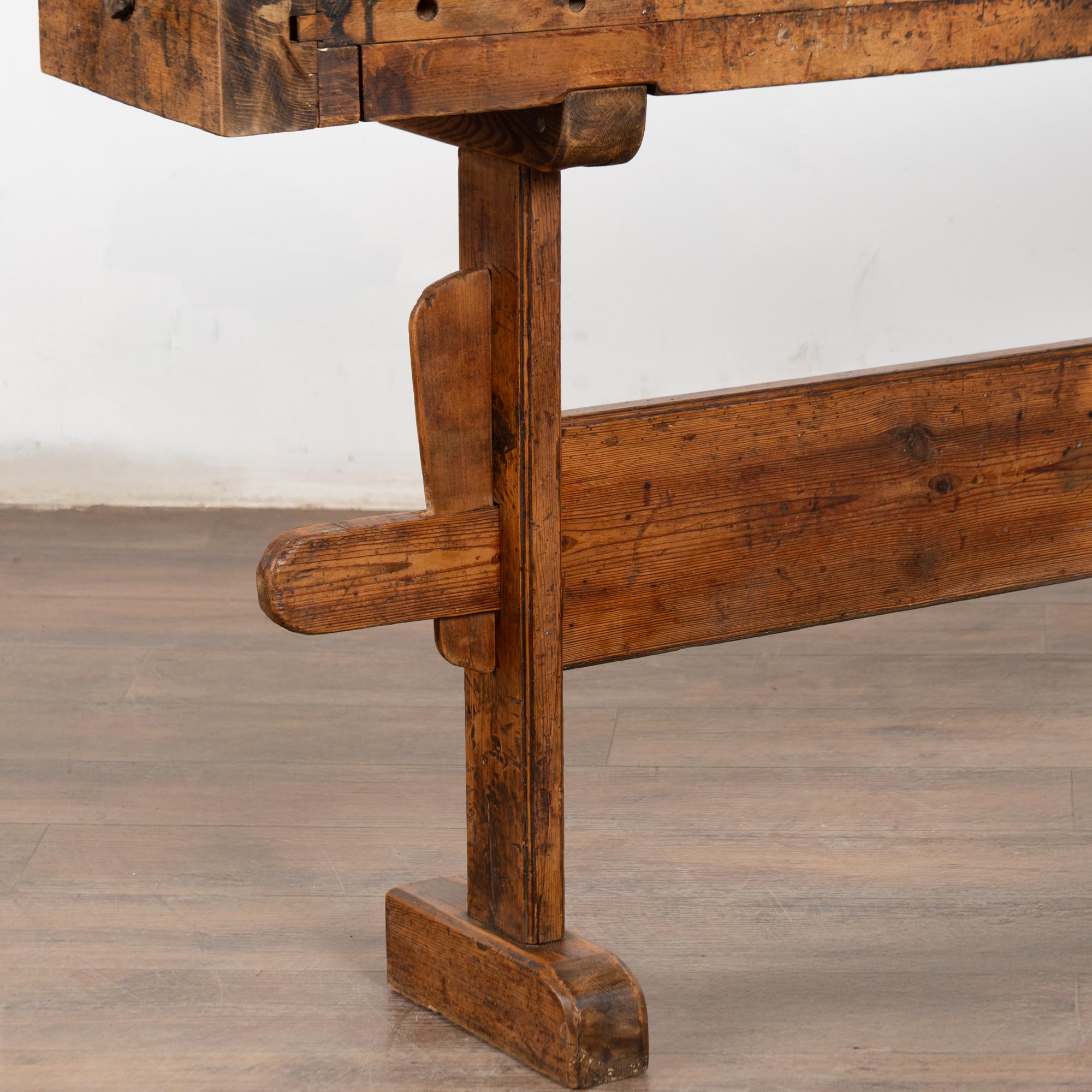 Early 20th Century Carpenters Workbench Rustic Narrow Console Table For Sale 4