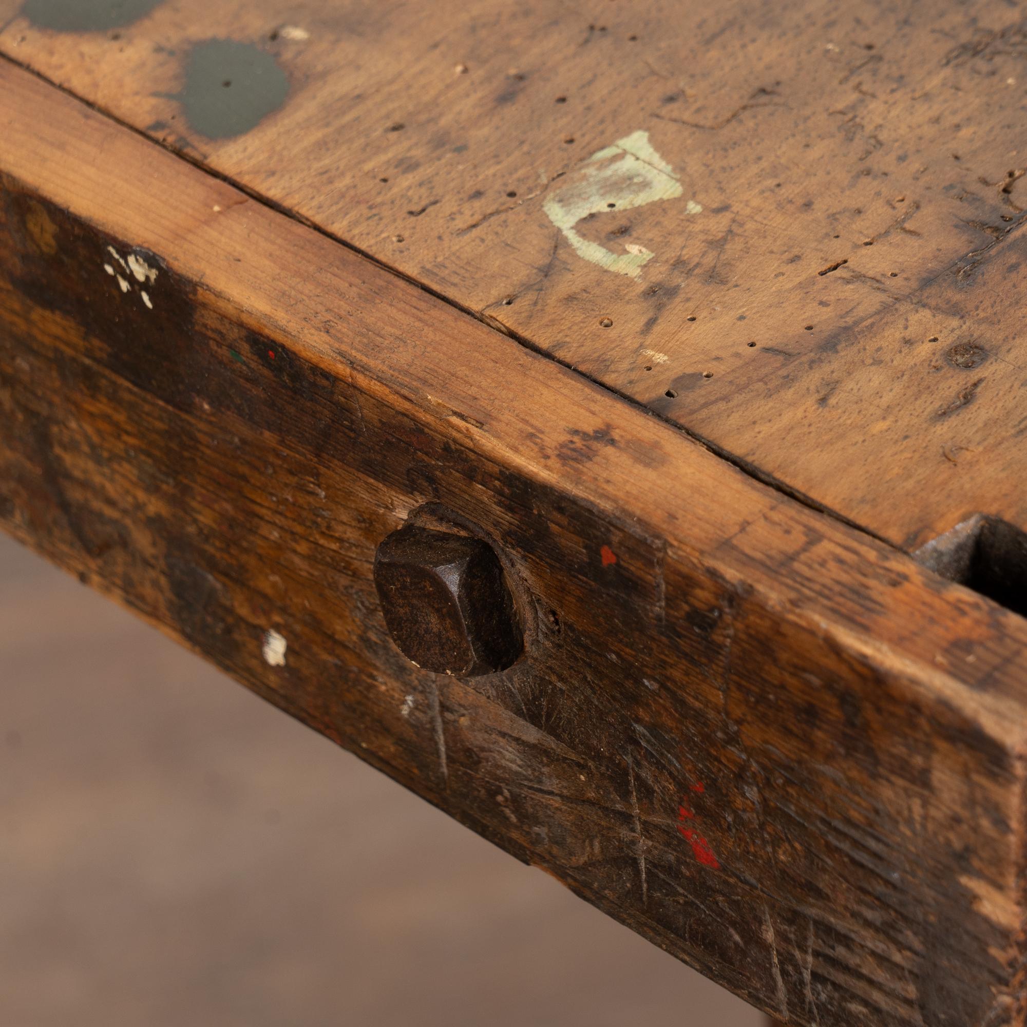 Early 20th Century Carpenters Workbench Rustic Narrow Console Table For Sale 2