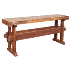 Antique Early 20th Century Carpenter's Workbench Rustic Narrow Console Table