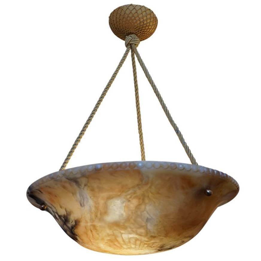 Early 20th Century Carved Alabaster Light Fixture, circa 1920