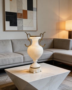 Early 20th-Century Carved Alabaster & Ormolu Urn-Form Table Lamp, Italy