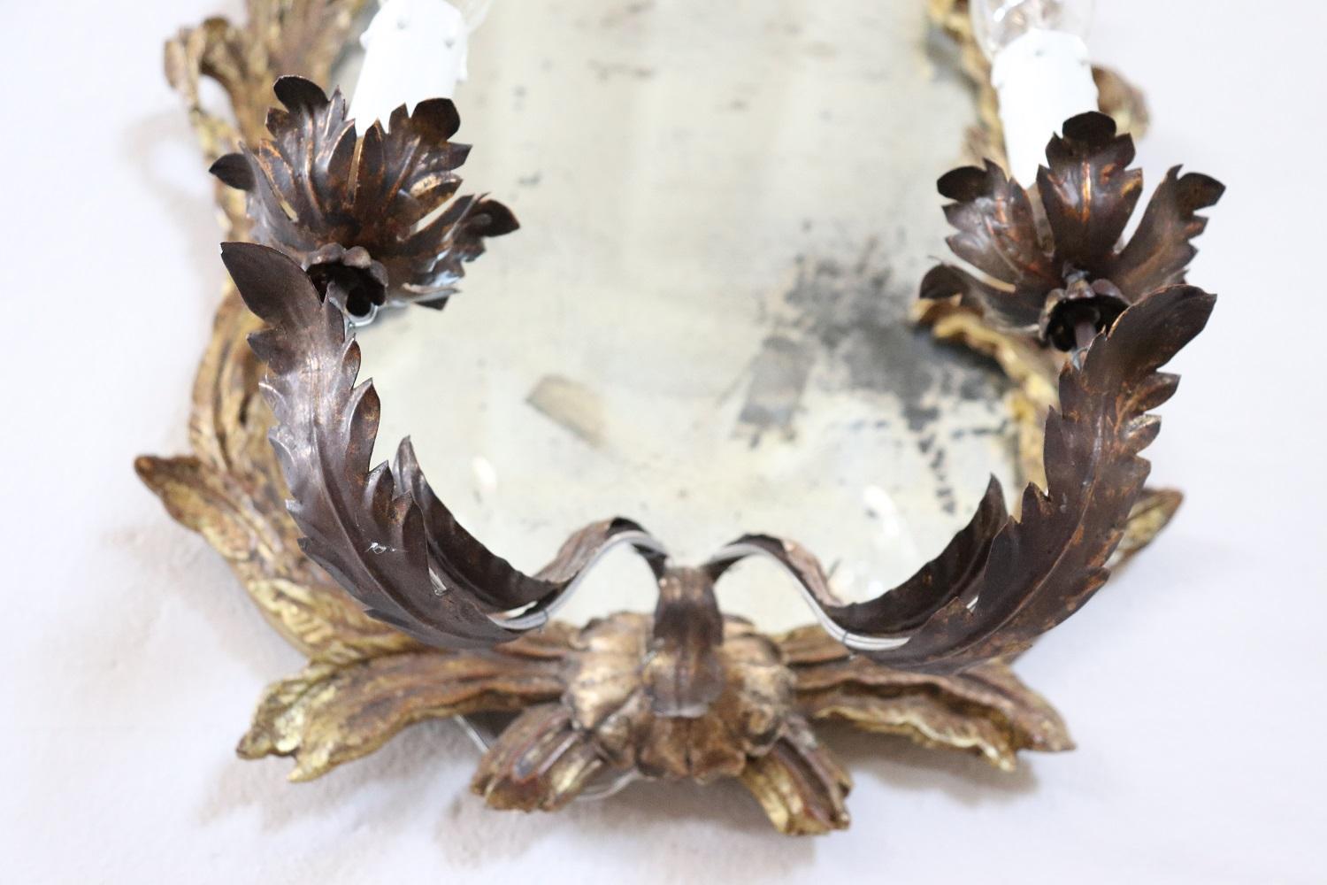 Early 20th Century Carved and Gilded Wood Sonces with Mirror, Set of Two For Sale 6