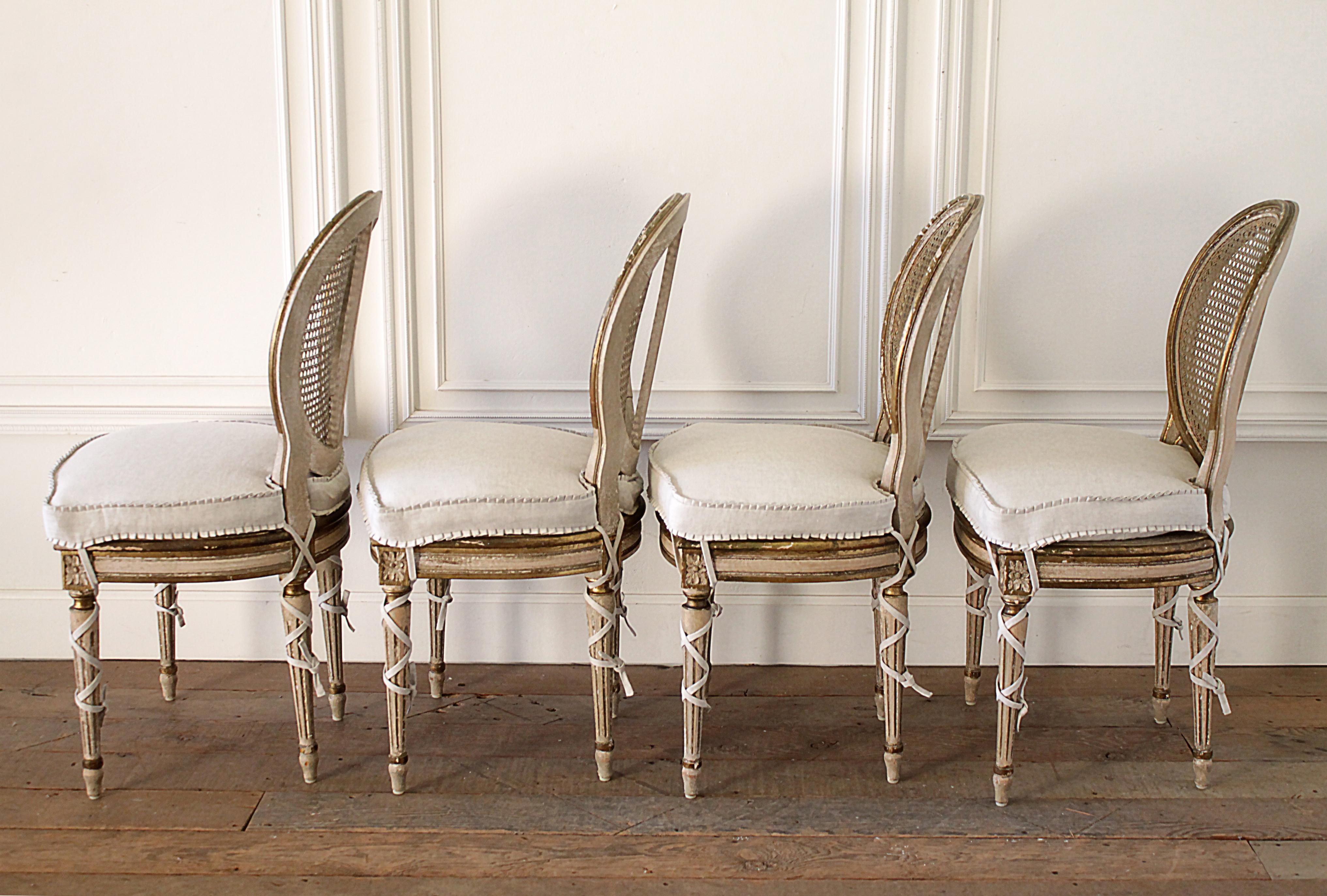 Early 20th Century Carved and Painted Louis XVI Style Cane Back Dining Chairs 3