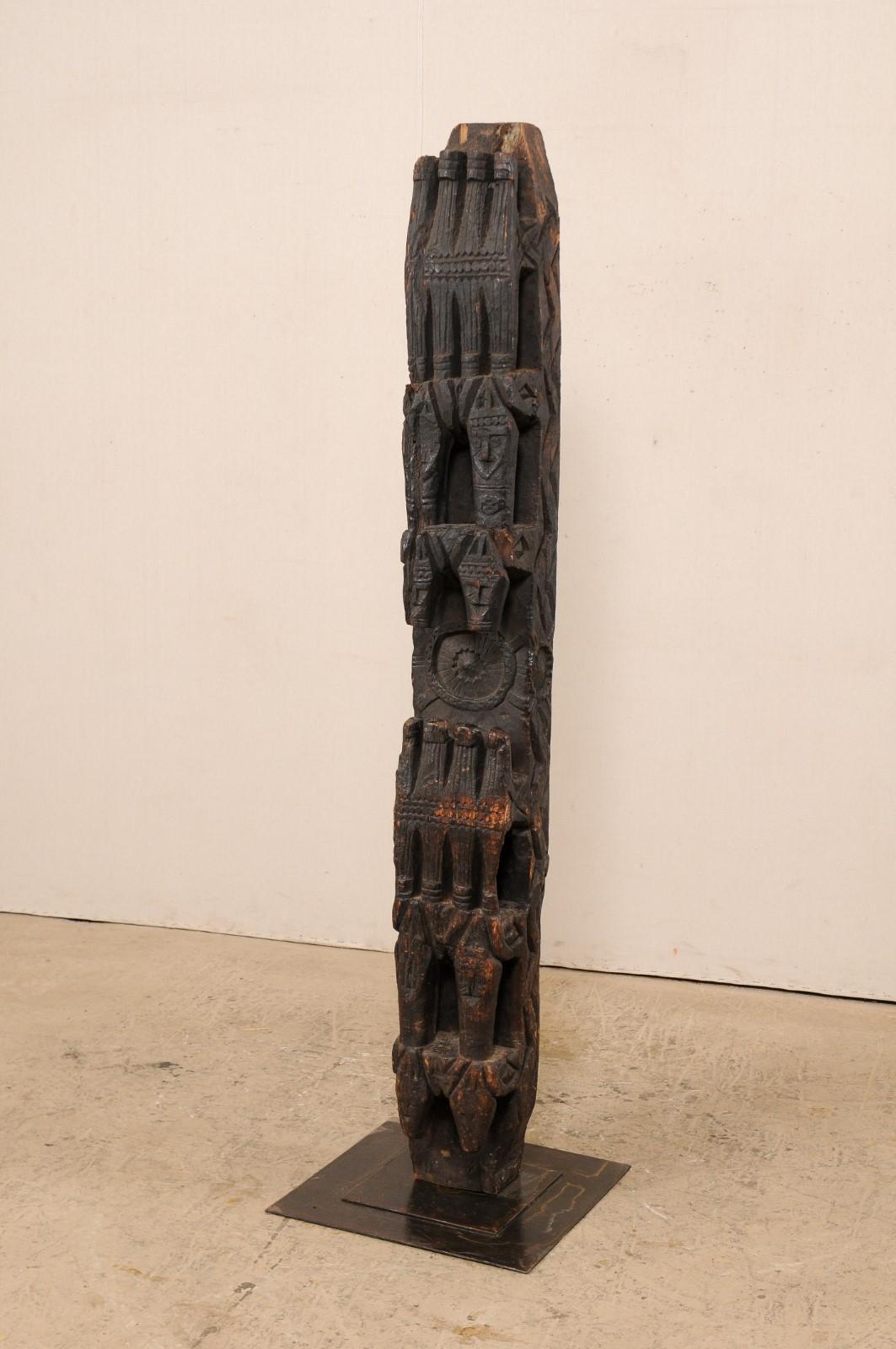 6+ Ft. Tall Antique Carved Architectural Lintel Beam from Central Asia on Stand For Sale 3