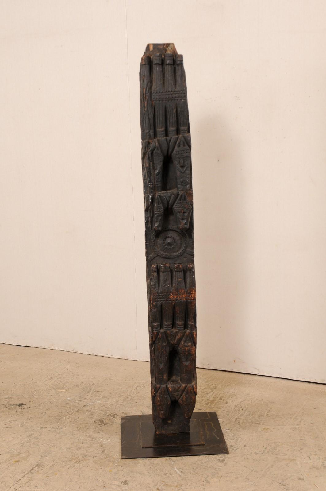 6+ Ft. Tall Antique Carved Architectural Lintel Beam from Central Asia on Stand For Sale 4