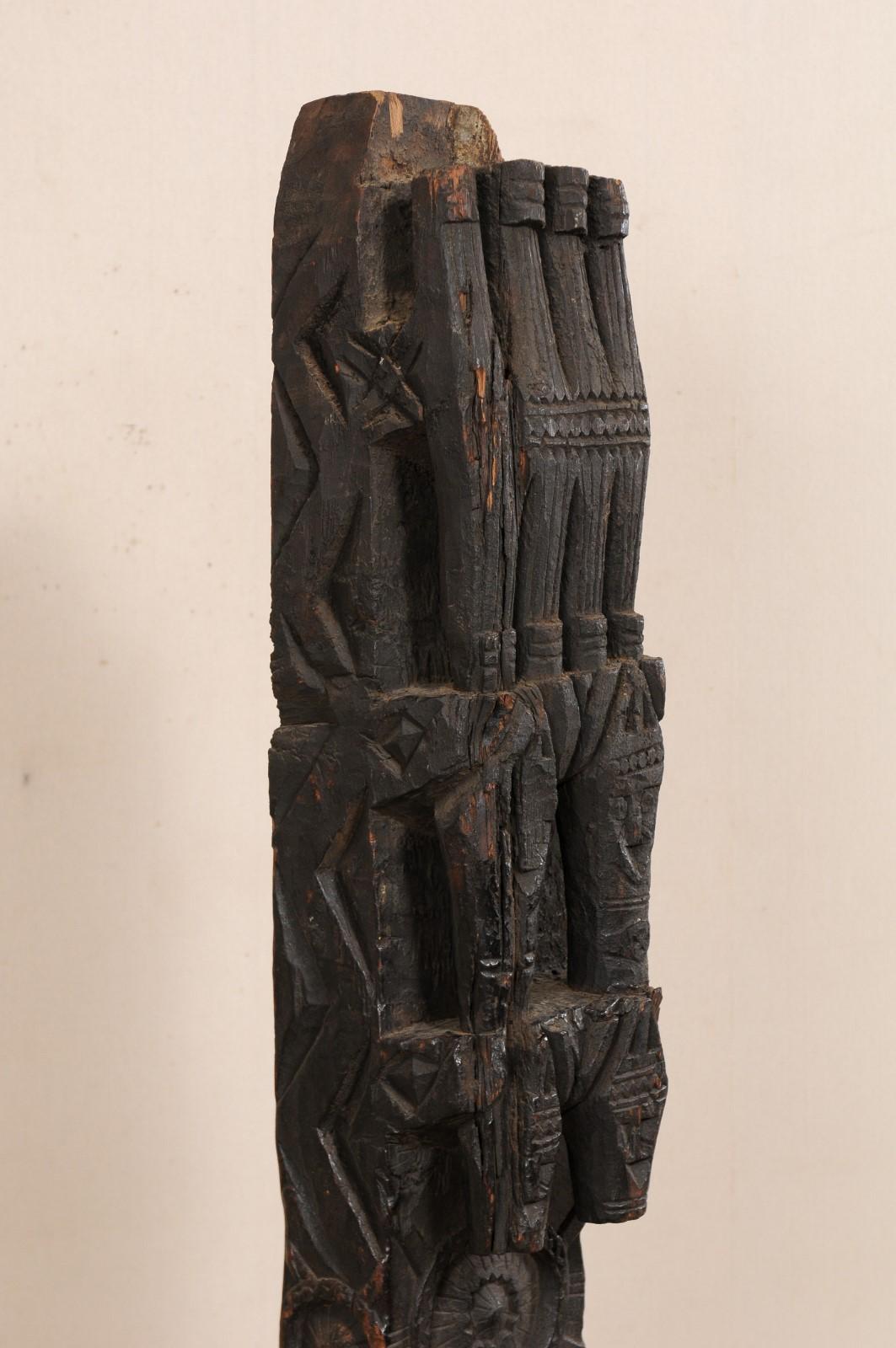 Central Asian 6+ Ft. Tall Antique Carved Architectural Lintel Beam from Central Asia on Stand For Sale