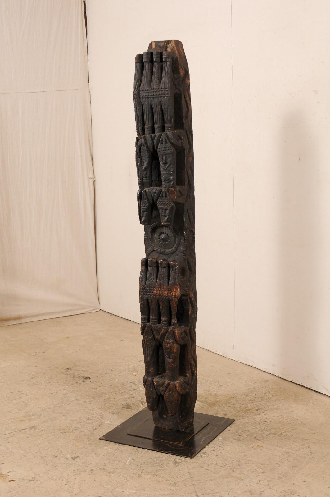 6+ Ft. Tall Antique Carved Architectural Lintel Beam from Central Asia on Stand In Good Condition For Sale In Atlanta, GA