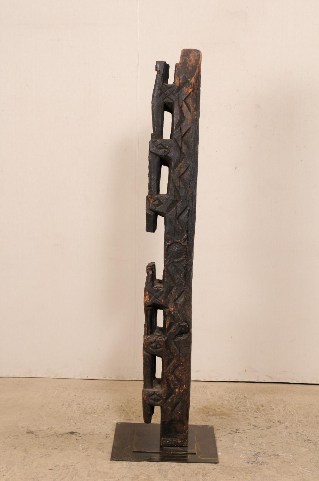 6+ Ft. Tall Antique Carved Architectural Lintel Beam from Central Asia on Stand For Sale 2