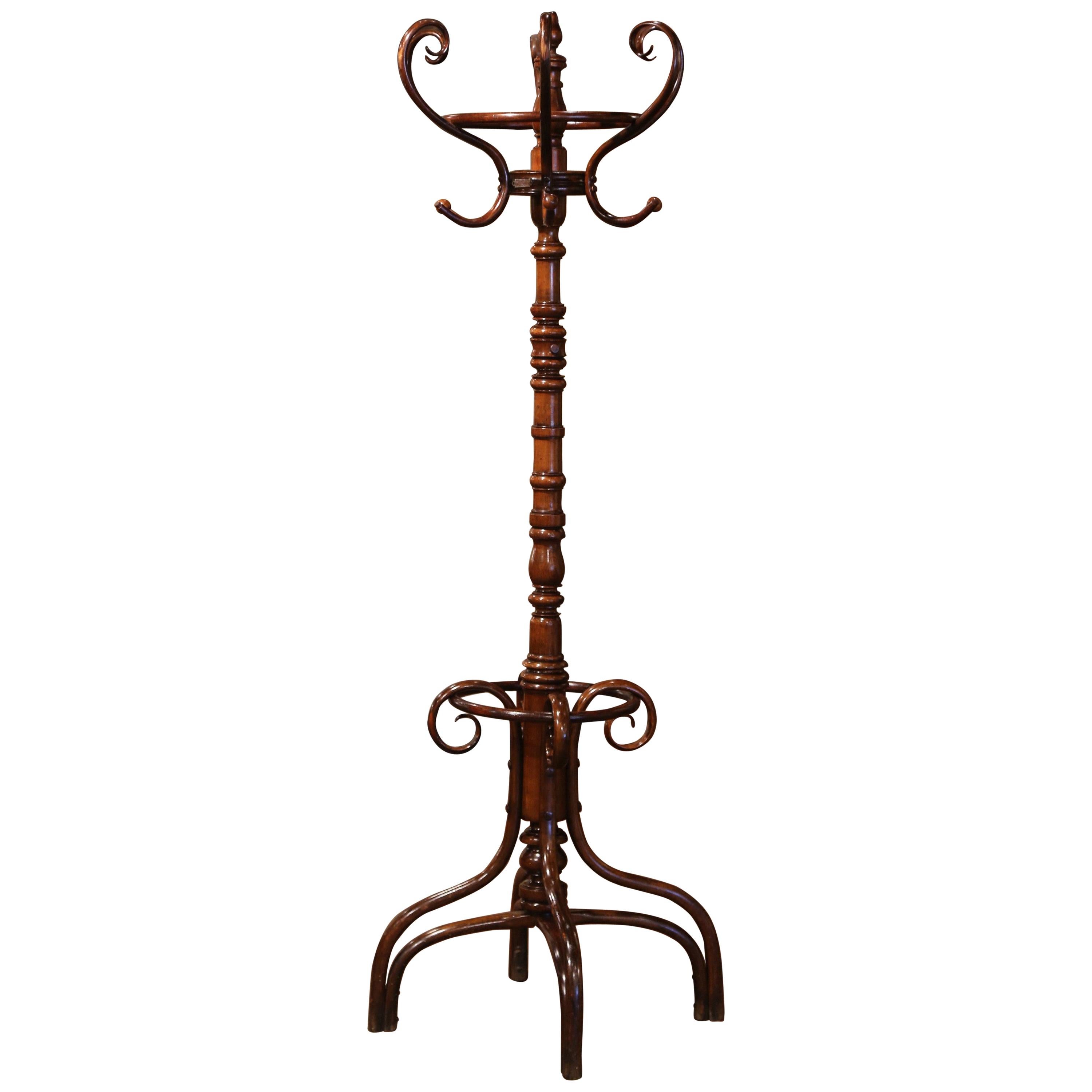 Early 20th Century Carved Bentwood Coat Stand Thonet Style Signed Gervais