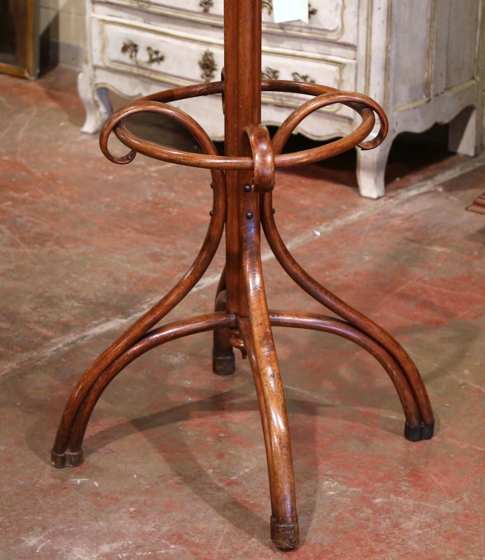 Art Deco Early 20th Century Carved Bentwood Coat Stand with Umbrella Ring Thonet Style