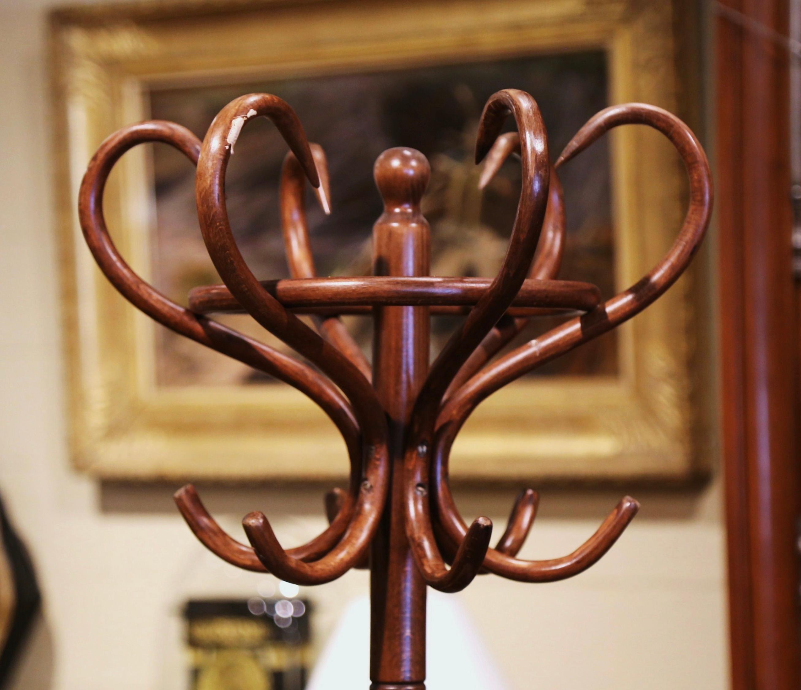 Early 20th Century Carved Bentwood Coat Stand with Umbrella Ring Style at 1stDibs