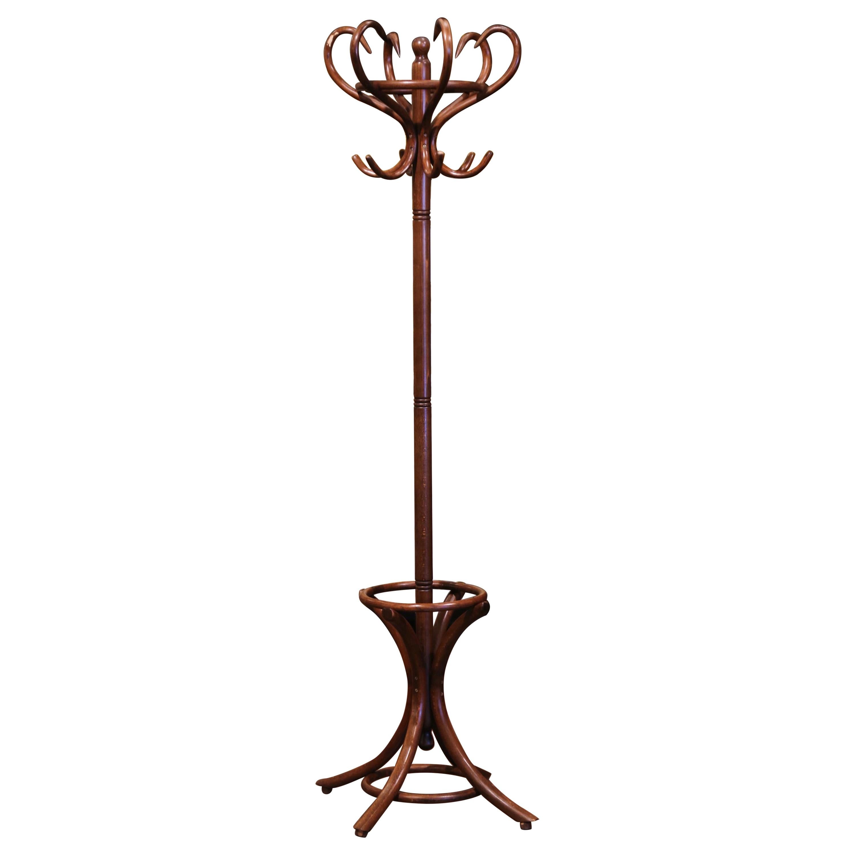 Early 20th Century Carved Bentwood Coat Stand with Umbrella Ring Style at 1stDibs