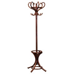 Early 20th Century Carved Bentwood Coat Stand with Umbrella Ring Thonet Style