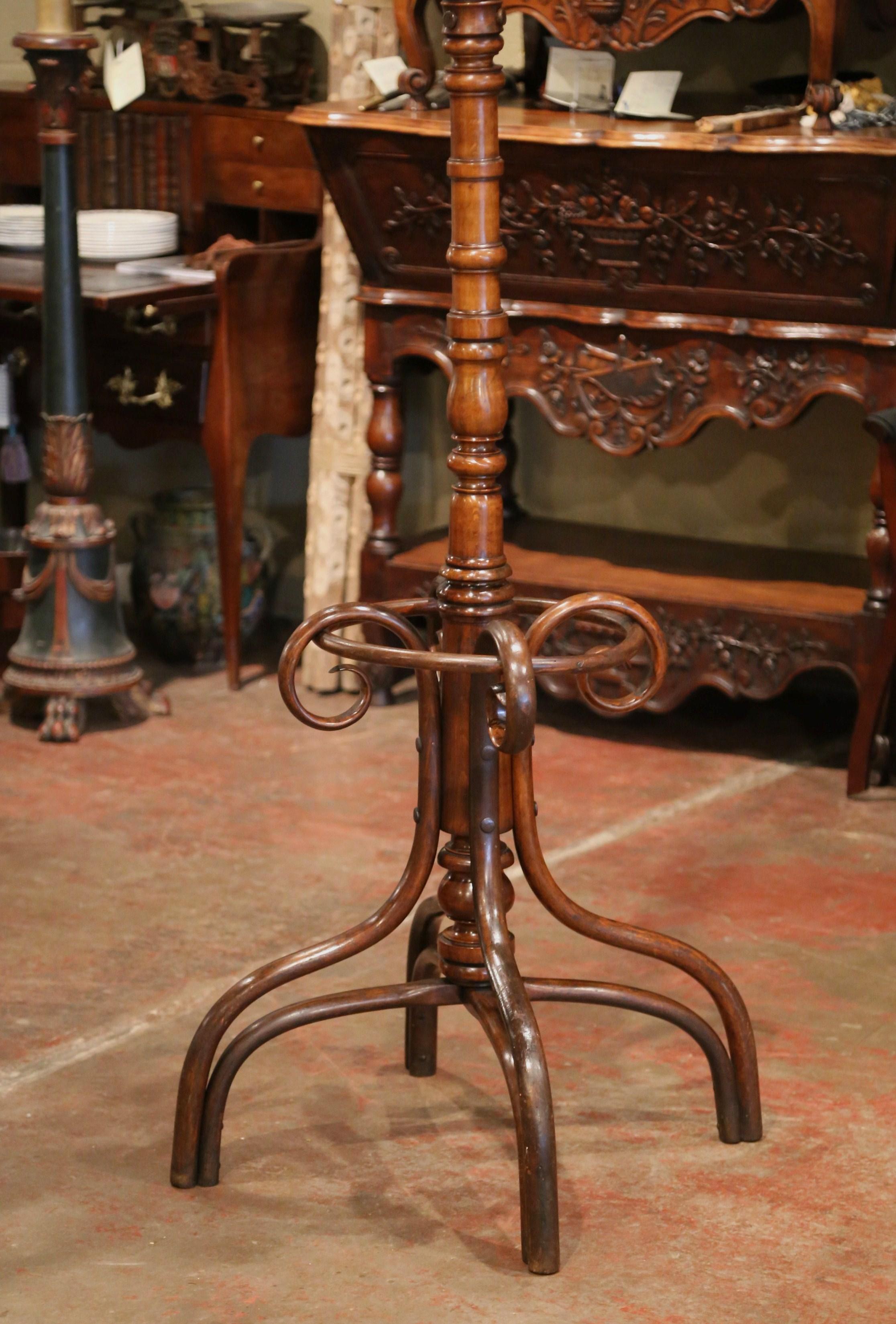 Art Deco Early 20th Century Carved Bentwood Swivel Coat Stand Thonet Style Signed Gervais