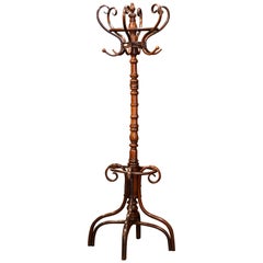 Antique Early 20th Century Carved Bentwood Swivel Coat Stand Thonet Style Signed Gervais