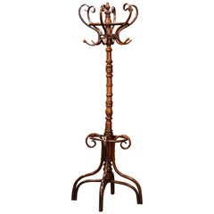 Early 20th Century Carved Bentwood Swivel Coat Stand Thonet Style Signed Gervais