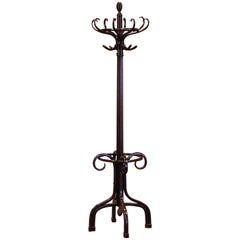 Antique Early 20th Century Carved Bentwood Swivel "Perroquet" Coat Stand Thonet Style