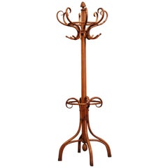 Antique Early 20th Century Carved Bentwood Swivel "Perroquet" Coat Stand Thonet Style