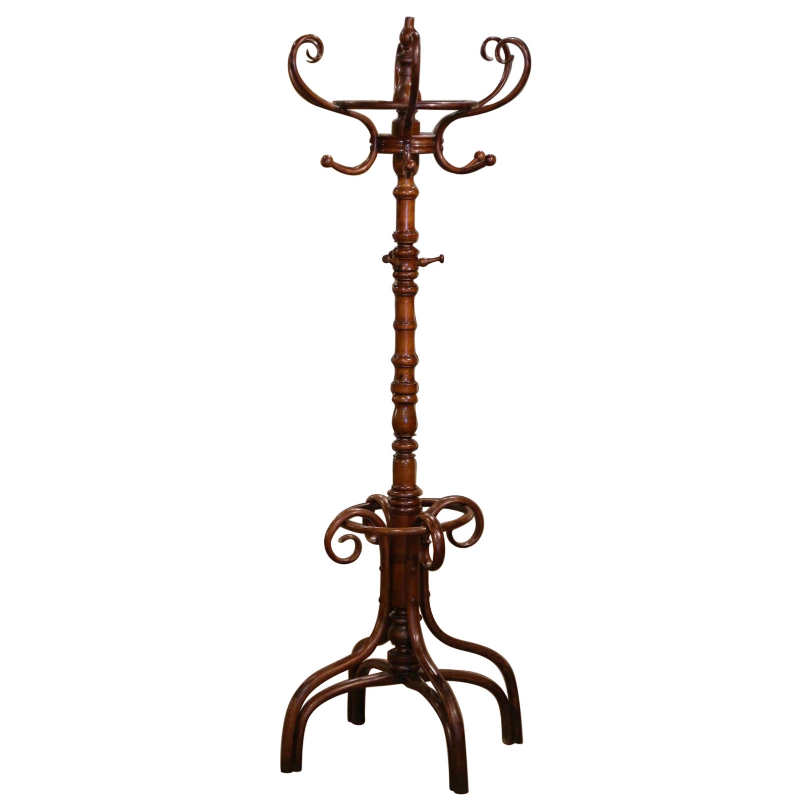 Early 20th Century Carved Bentwood Swivel "Perroquet" Coat Stand Thonet Style