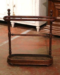 Early 20th Century Carved Bentwood Umbrella Stand Thonet Style with Metal Tray