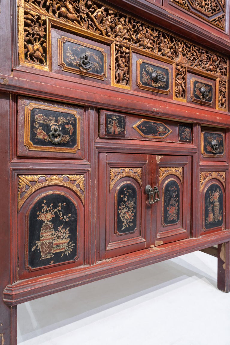 Chinese Early 20th Century Carved Cabinet from Fujian, China For Sale