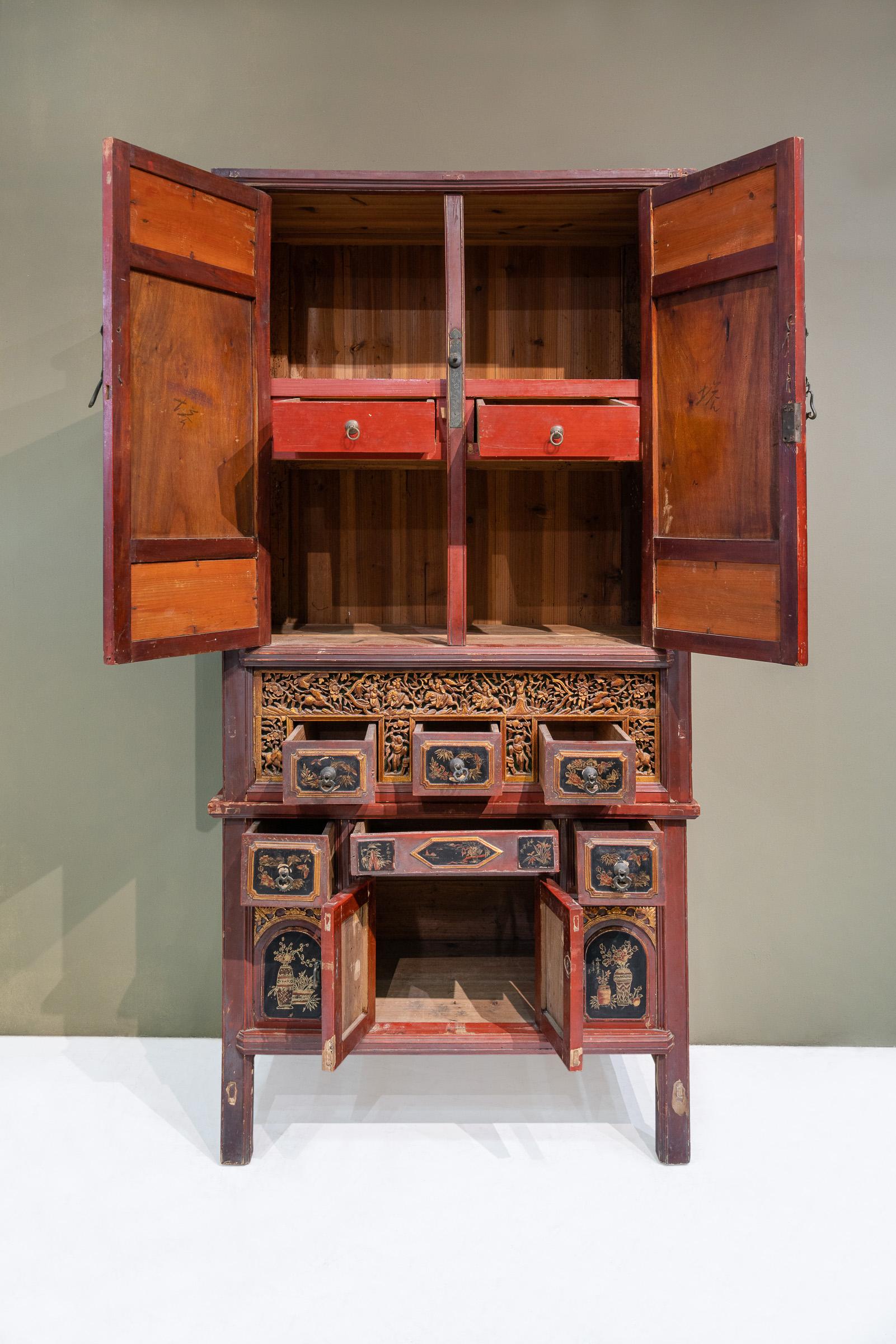 Hand-Carved Early 20th Century Carved Cabinet from Fujian, China For Sale