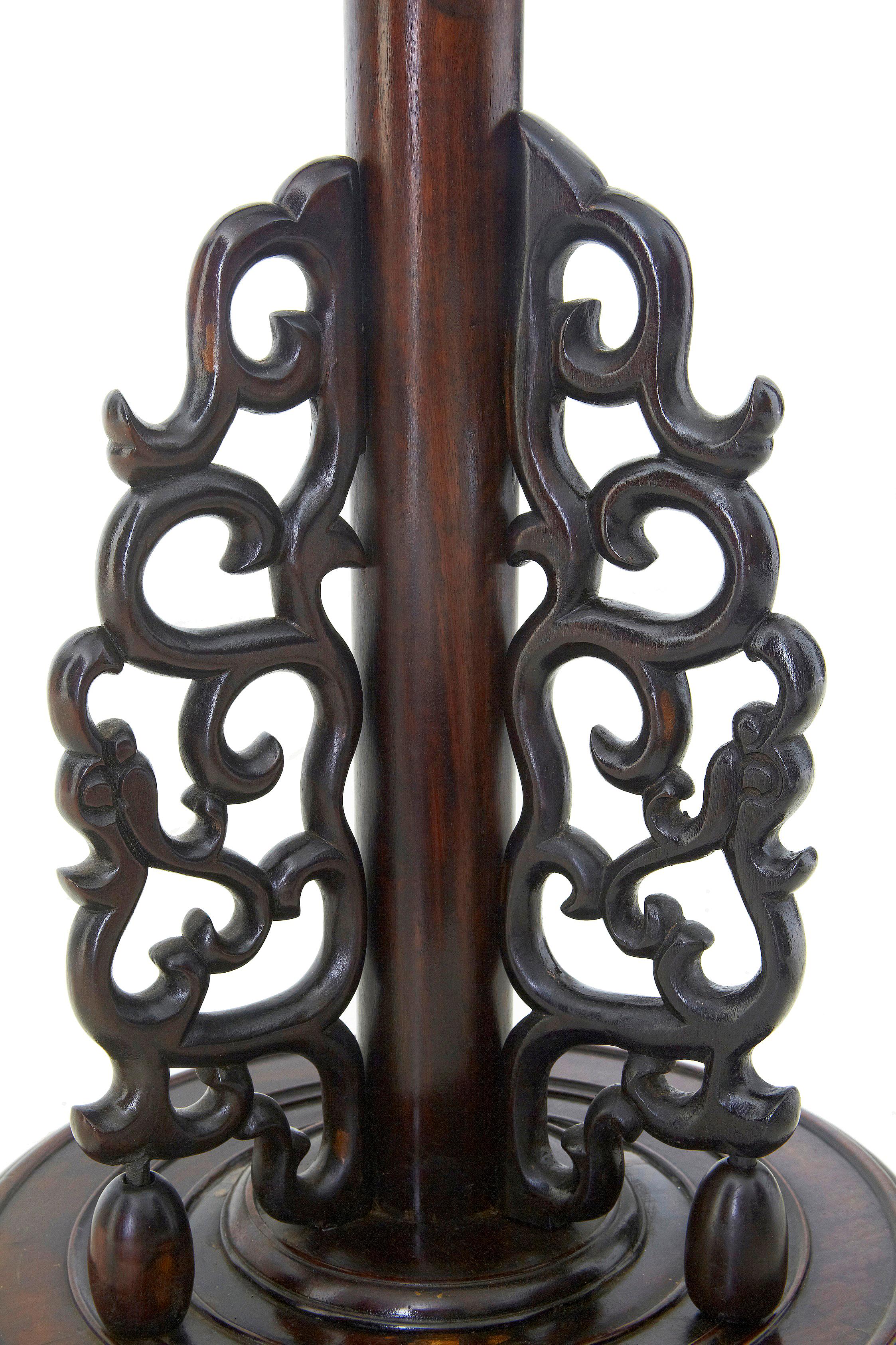 Chinese Export Early 20th Century Carved Chinese Hard Wood Floor Lamp