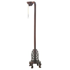 Early 20th Century Carved Chinese Hard Wood Floor Lamp