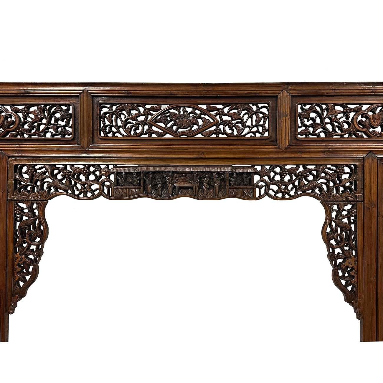 Hand-Crafted Early 20th Century Carved Chinese Wedding Bed Fascia/Bed header For Sale