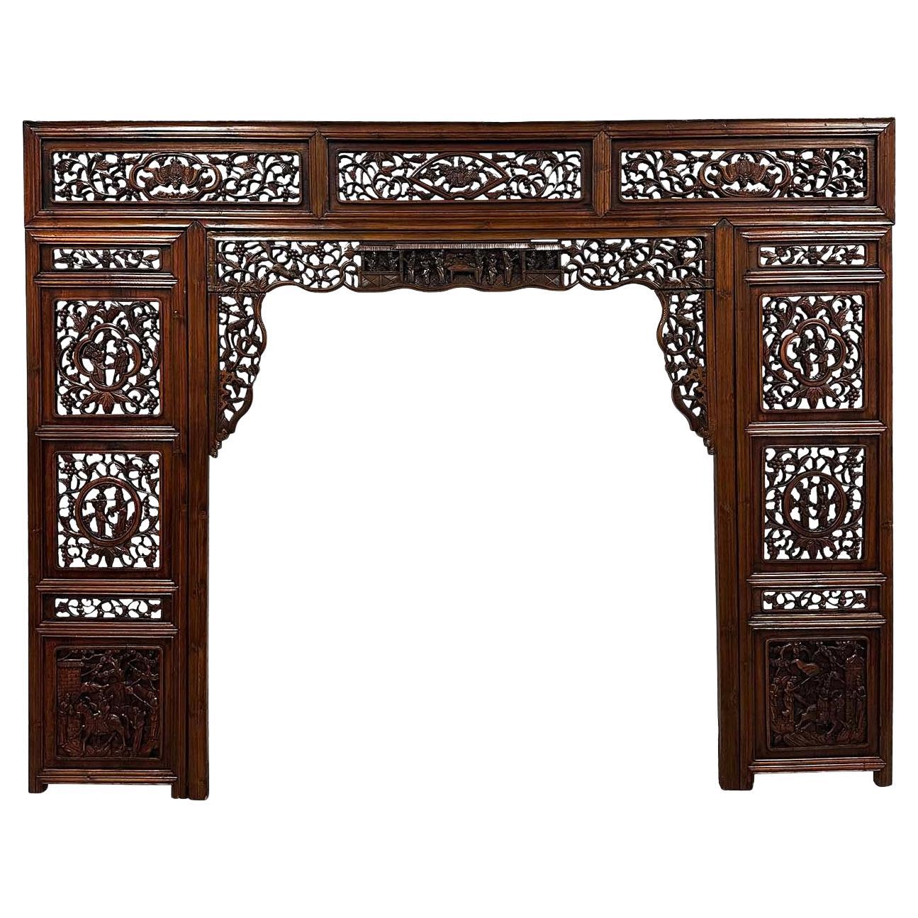 Early 20th Century Carved Chinese Wedding Bed Fascia/Bed header For Sale