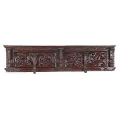 Early 20th Century Carved Coat Rack with Wrought Iron Hooks
