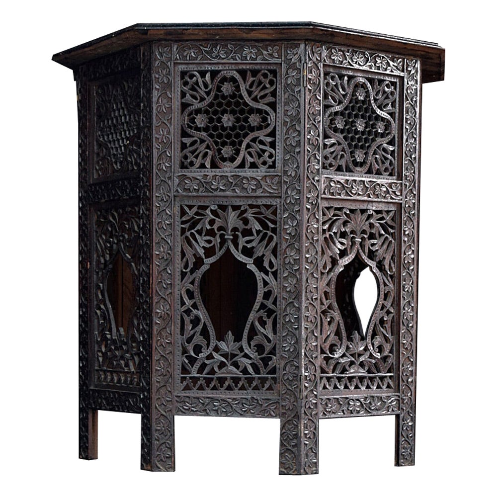 Early 20th Century Carved Folding Indian Occasional Table