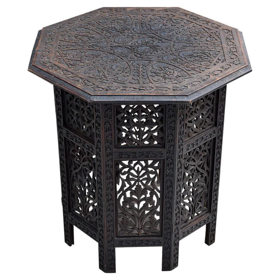 Early 20th Century Carved Folding Indian Table