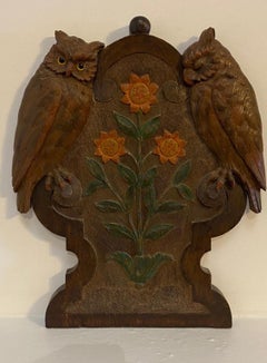 Early 20th Century Carved Folk Art Plaque of Owls and Sunflowers