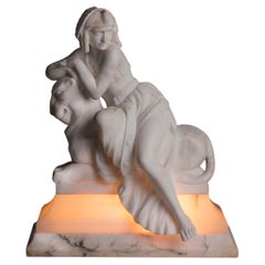 Early 20th Century Carved French Alabaster Lamp in the Egyptian Revival Style