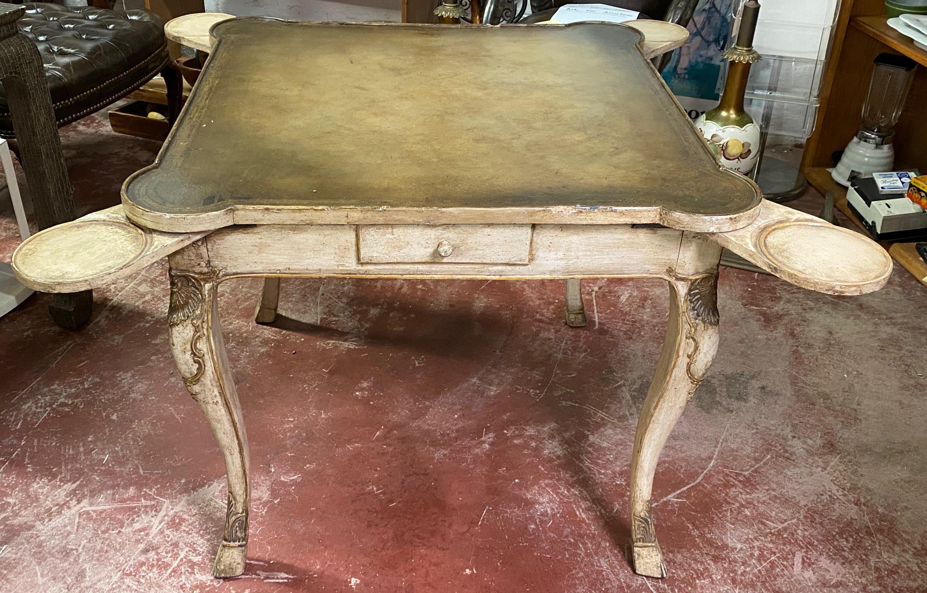 Early 20th Century Carved French Games Table with Leather Top For Sale 4