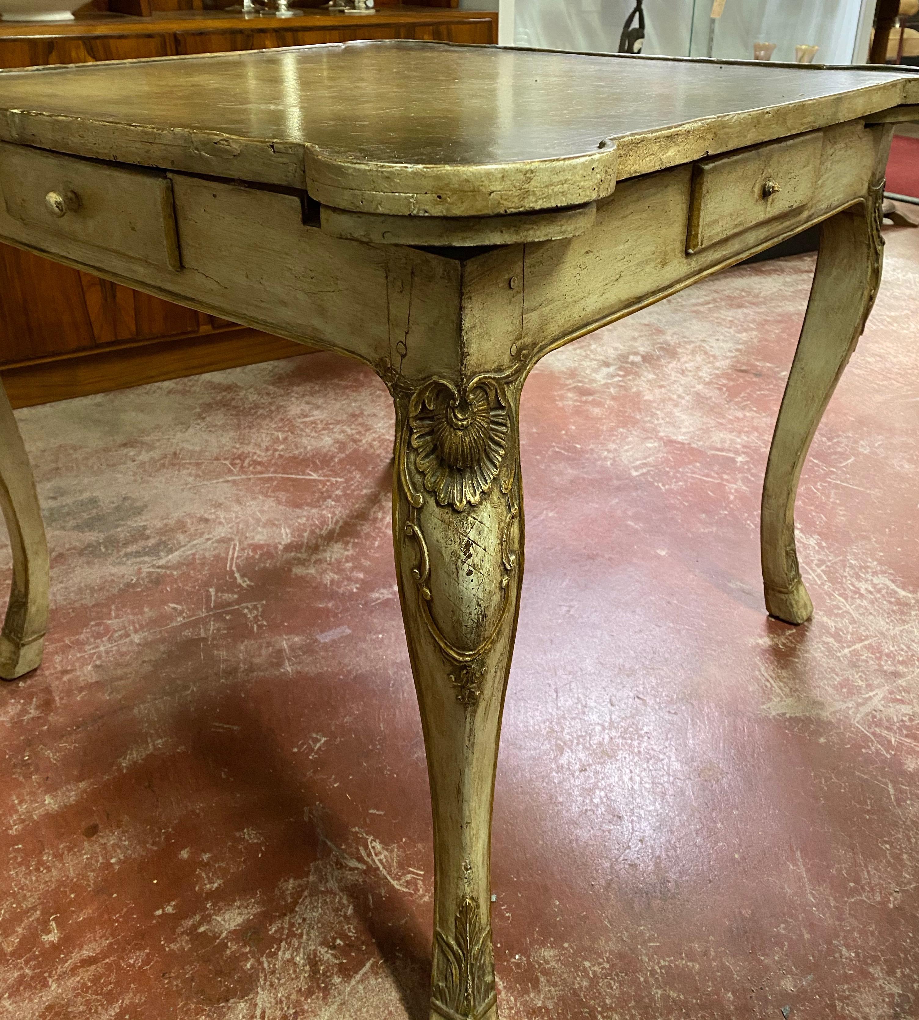 Early 20th Century Carved French Games Table with Leather Top For Sale 2