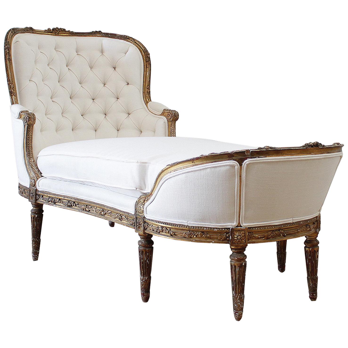 Early 20th Century Carved Giltwood Chaise Lounge with Roses