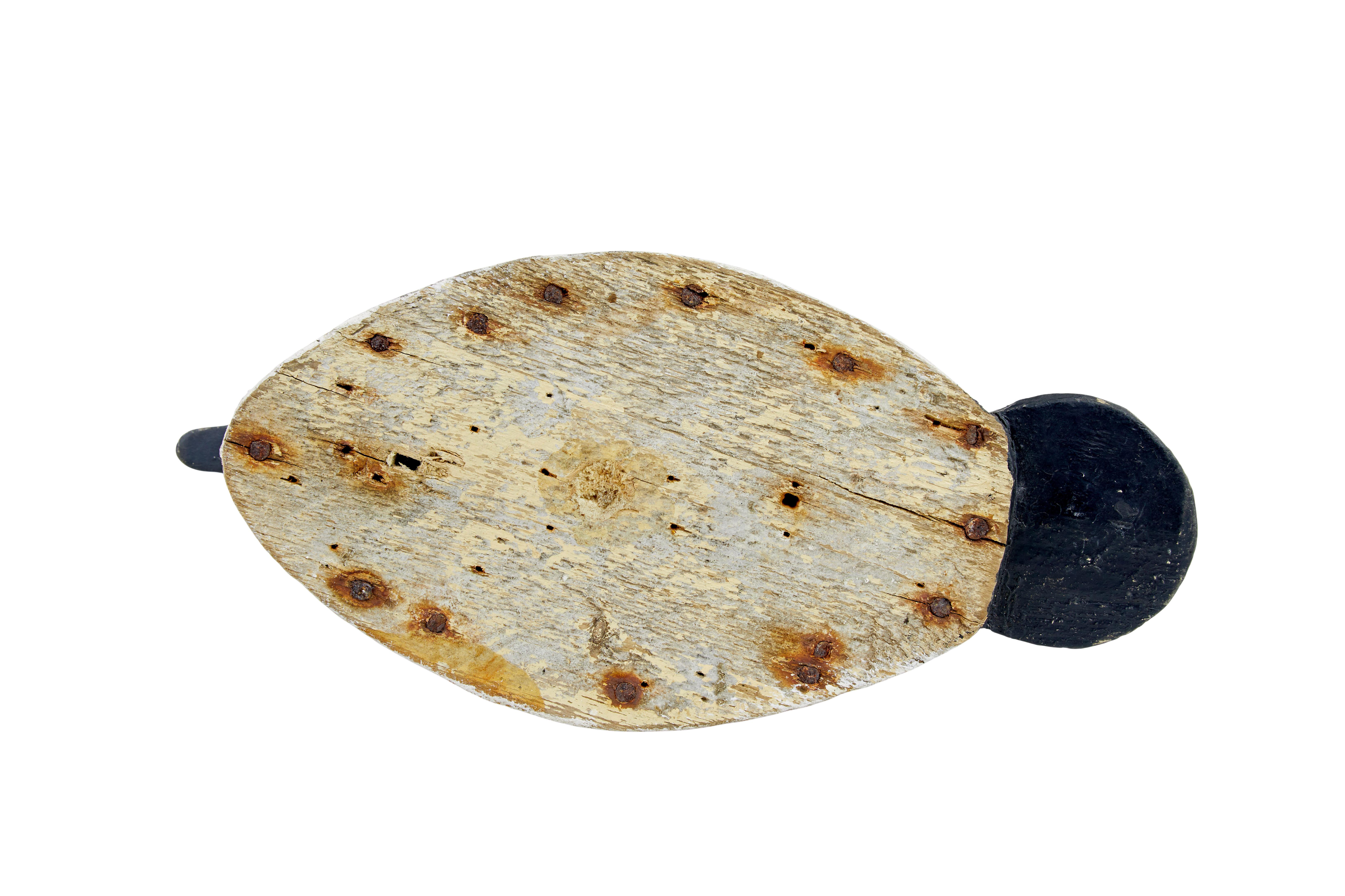 Geschnitzte, handbemalte Entenattrappe aus dem frühen 20. (Handgeschnitzt) im Angebot