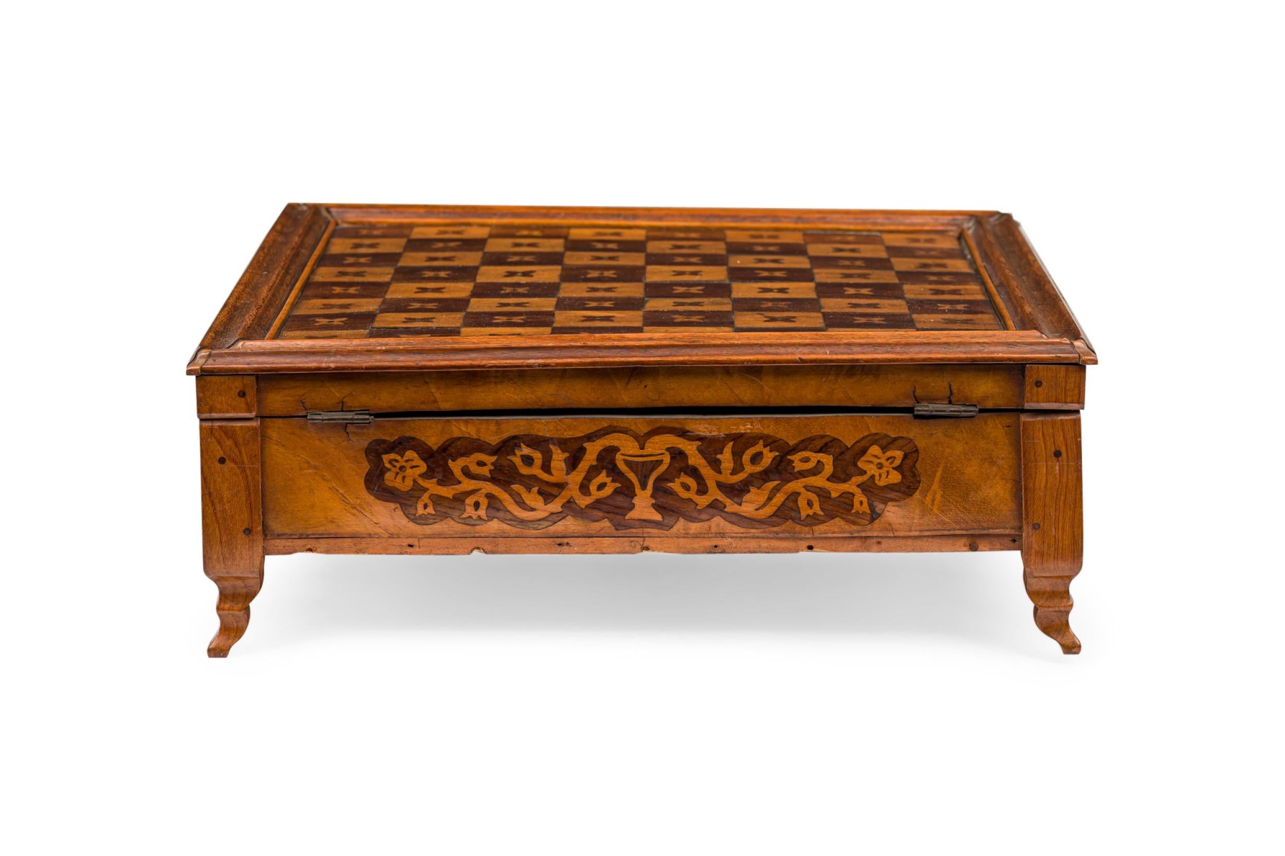 American Early 20th Century Carved Mahogany, Cocobolo & Mother-of-Pearl Game Box For Sale