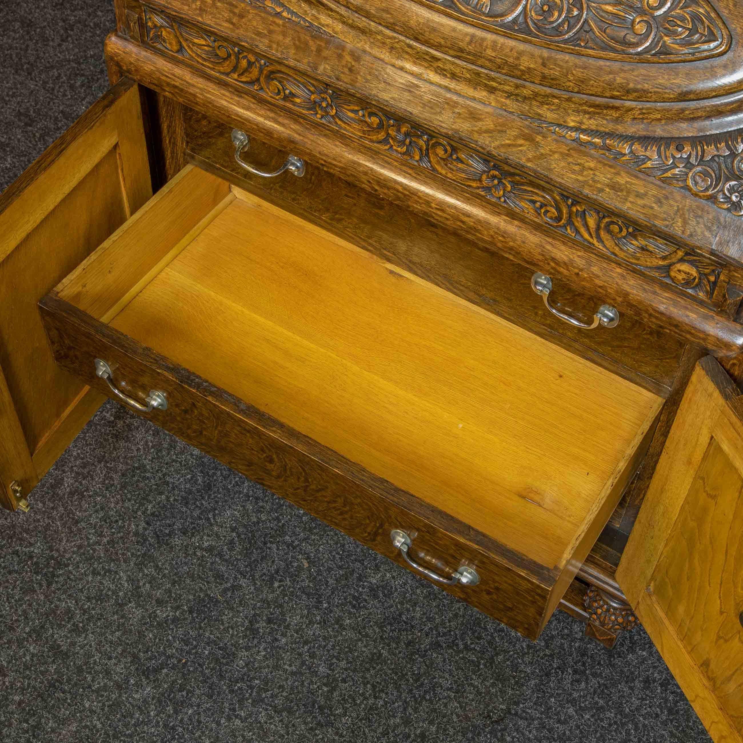 Early 20th Century Carved Oak Bureau For Sale 7