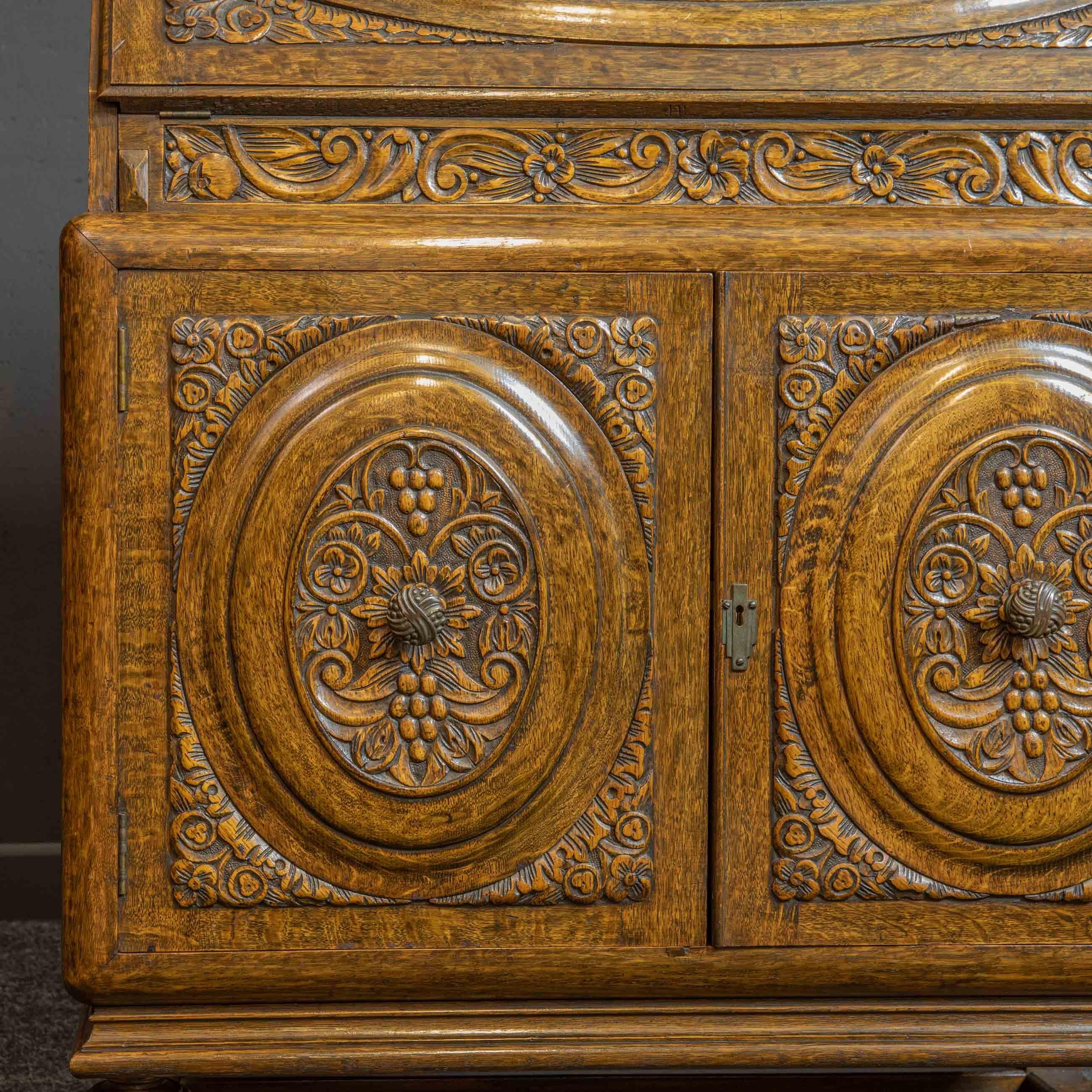 Early 20th Century Carved Oak Bureau For Sale 8